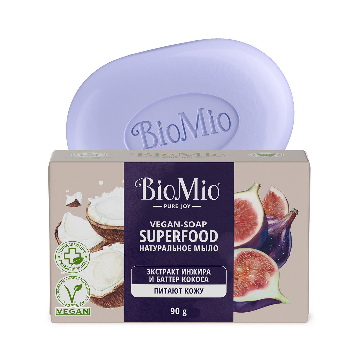 Натуральное туалетное мыло BioMio BIO-SOAP SUPERFOOD, инжир и кокос, 90 г
