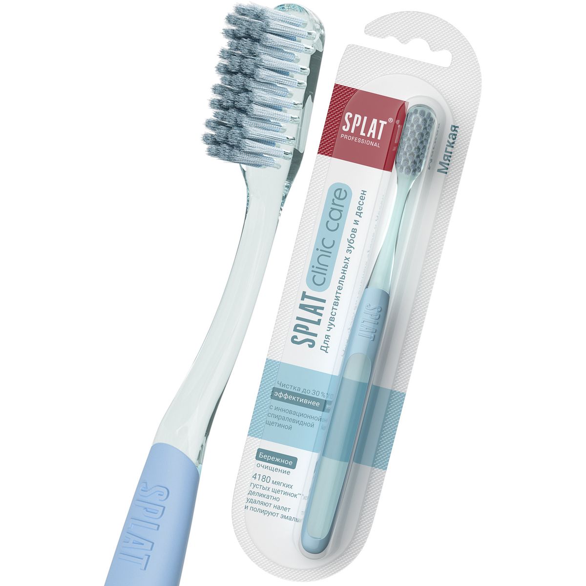Инновационная зубная щетка SPLAT® CLINIC CARE для отбеливания зубов, мягкая, голубая