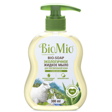 Эко жидкое мыло BioMio® BIO-SOAP SENSITIVE для чувствительной кожи, алоэ вера, 300 мл