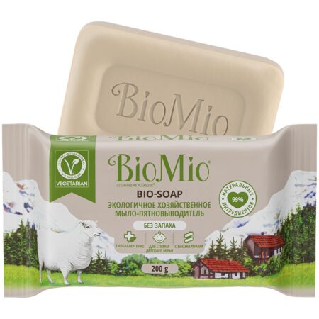 Эко твердое хозяйственное мыло-пятновыводитель BioMio® BIO-SOAP для стирки белья, 200 г