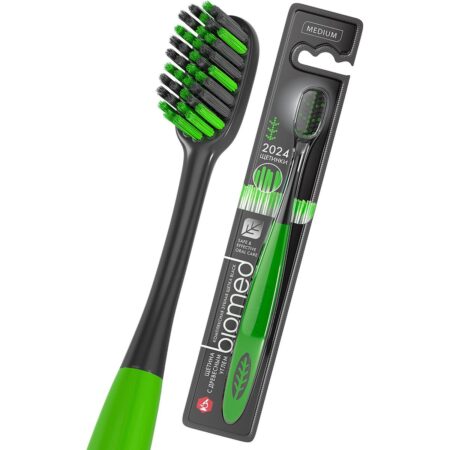 Зубная щётка Biomed® Black c древесным углем, средняя жесткость, зеленая