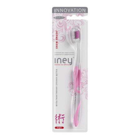 Зубная щётка INEY® SNOW-BRUSH MAGIC бережное очищение, средняя жесткость, розовая