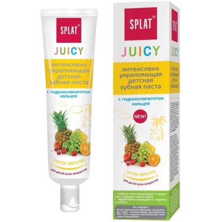 Безопасная детская зубная паста SPLAT® JUICY® с гидроксиапатитом, без фтора, тутти-фрутти, 35 мл