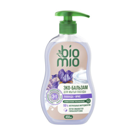 BioMio BABY. Экологичный бальзам для мытья взрослой и детской посуды с экстрактом хлопка и ионами серебра. Концентрат. Лаванда и Ирис, 450 мл