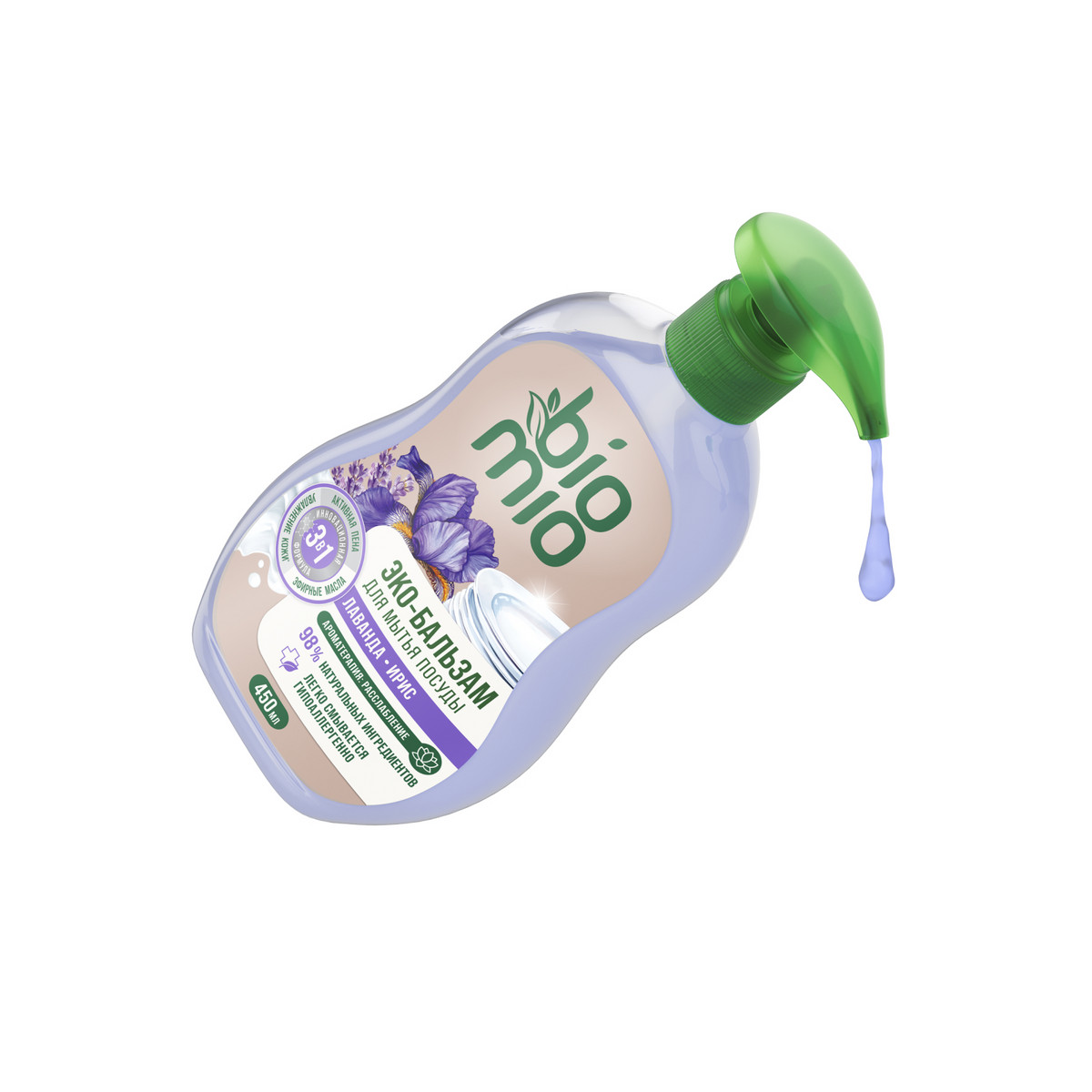 BioMio BABY. Экологичный бальзам для мытья взрослой и детской посуды с экстрактом хлопка и ионами серебра. Концентрат. Лаванда и Ирис, 450 мл — изображение 4