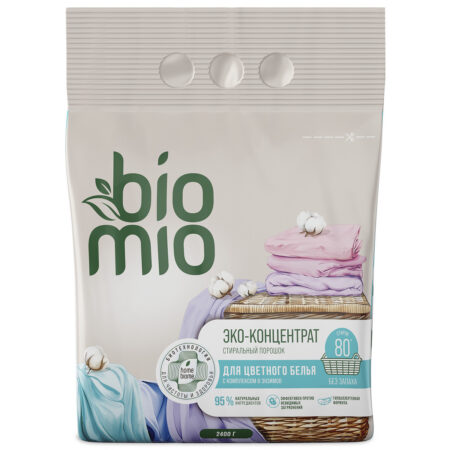 Эко стиральный порошок BioMio® COLORS&WHITES, универсальный, концентрат, без запаха, 2,4 кг